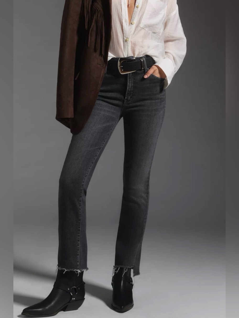 MOTHER The Insider Crop Step Fray Up In Smoke Jeans 24